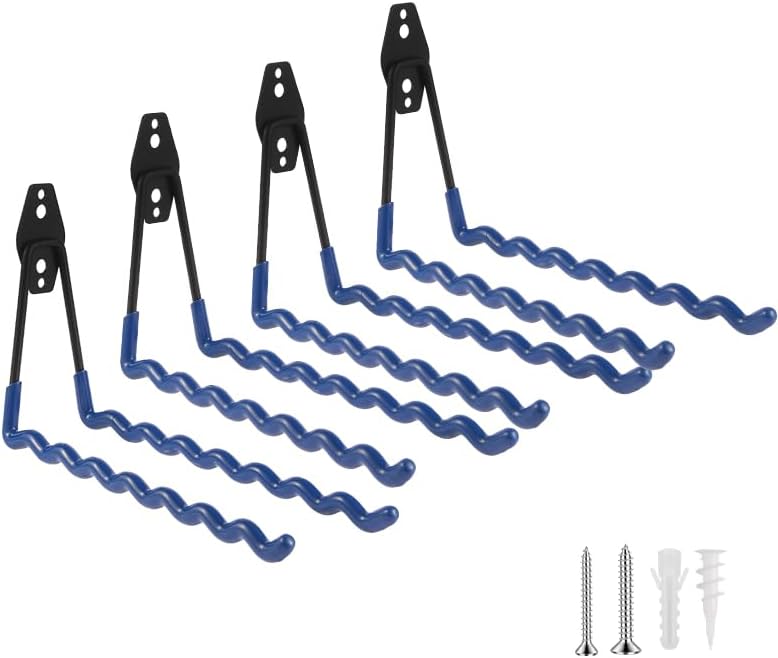 Wall Mounted Garage Hooks Tool Organizer, 10 Inch Garage Storage Hook Heavy Duty Utility Wall Hangers Blue for Ladders, Hose, Garden Tools, Set of 4