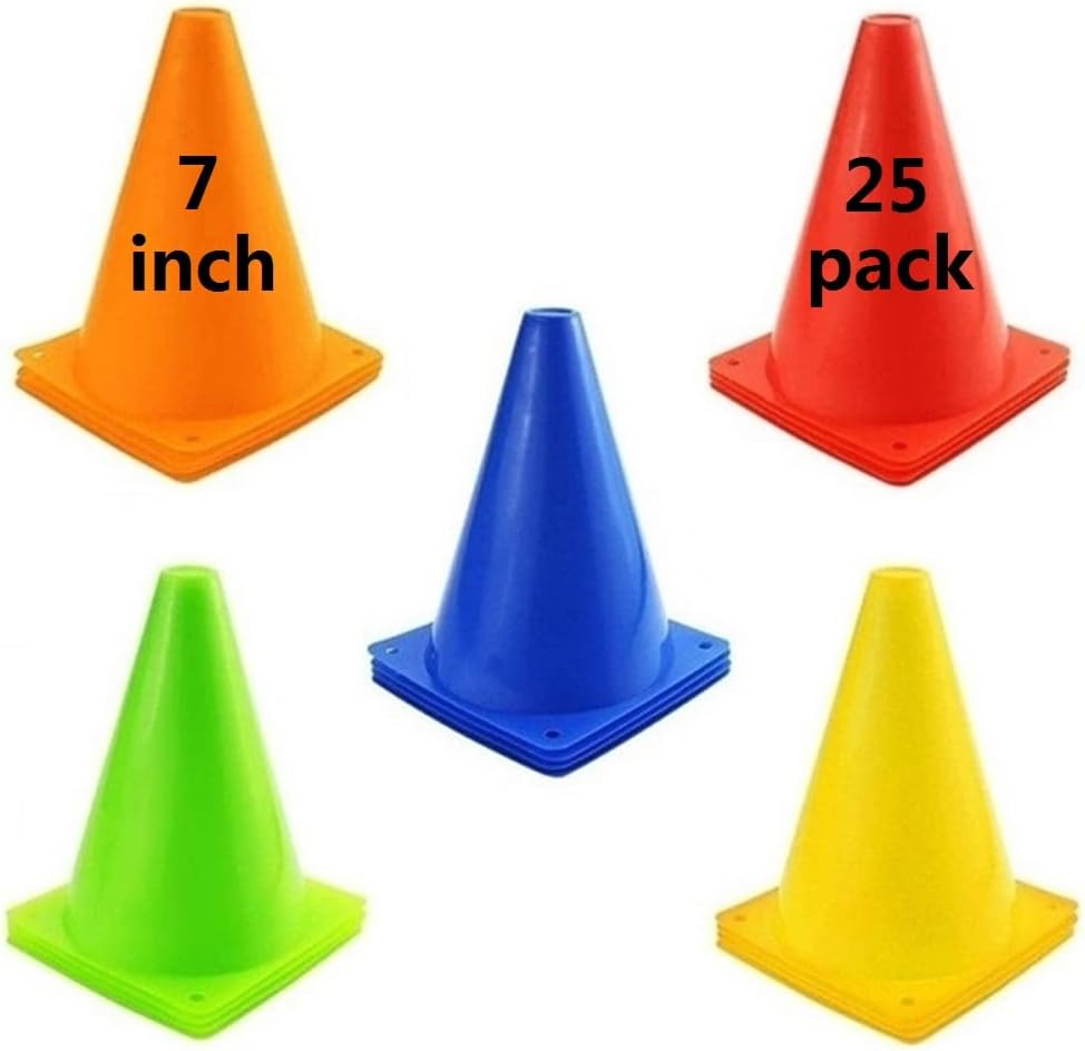 Soccer Cones (7 Inch 25 Pack), Agility Training Sports Cone Plastic with Carry Bag for Kids Football Basketball Drills Field Markers,