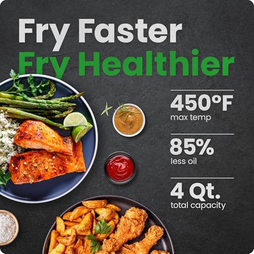 Chefman Air Fryer – 4 QT Compact Airfryer for Quick & Easy Meals, Features Hi-Fry Technology for Extra Crisp, Easy-View Window, Touch Controls with 4 Presets, Nonstick & Dishwasher Safe Basket - Black