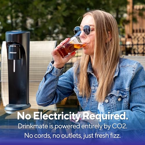 Drinkmate OmniFizz Sparkling Water Maker & Soda Streaming Machine | Carbonates Any Drink | PREMIUM KIT | Includes Four 60L CO2 Cartridges + One BPA-Free Bottle (Arctic Blue)