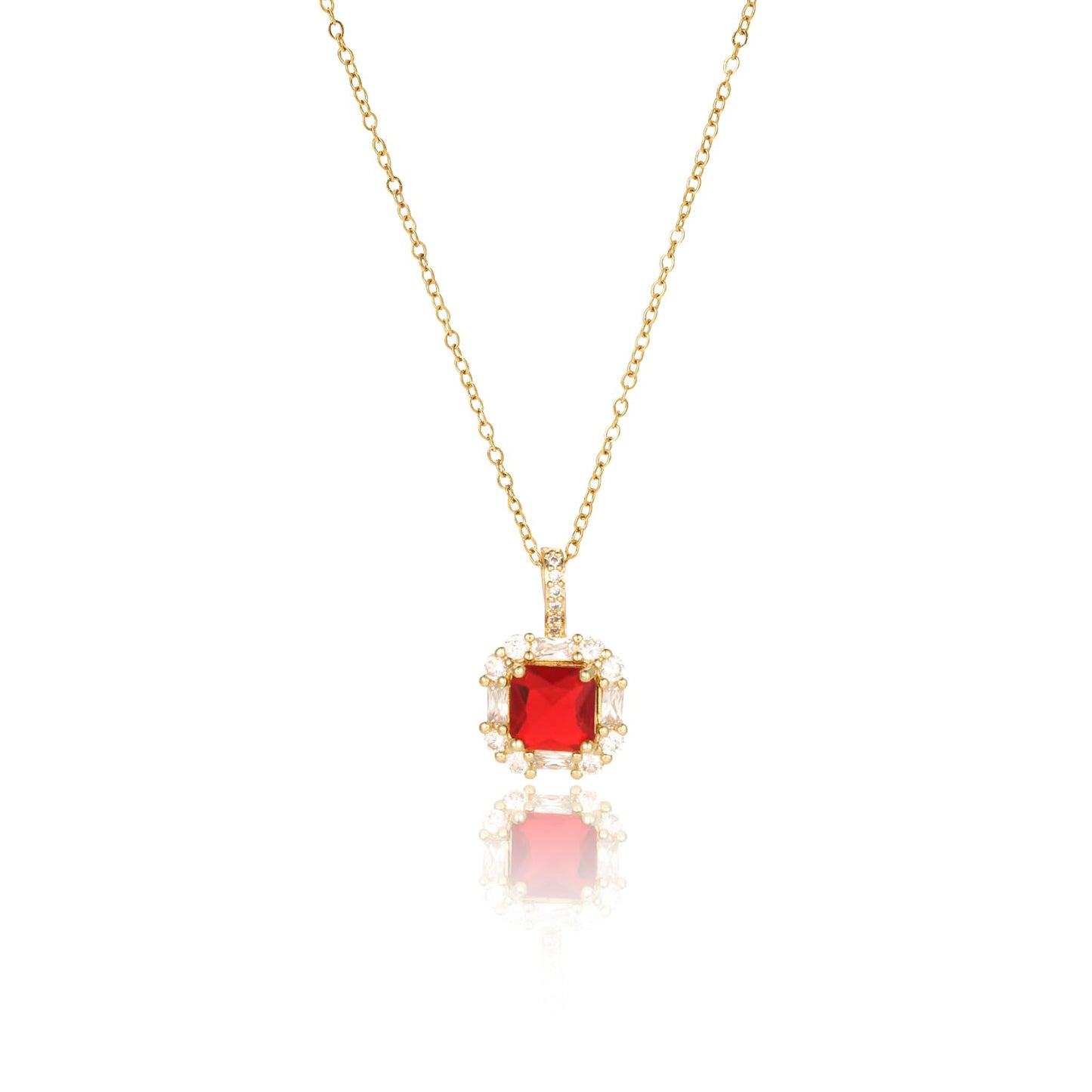 crataly Red Square Garnet Necklace for Women-Gold Plated January Birthstone Necklace For Valentines Day Mother's Day Christmas Birthday Gifts