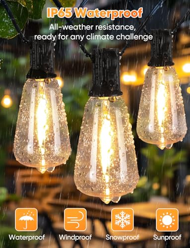 Brightever 120FT LED Outdoor String Lights with Remote, Patio Lights Outdoor Waterproof with 36+2 Shatterproof ST38 LED Bulbs, Dimmable Outside Hanging Light for Porch, Garden, Backyard, Cafe, 2700K