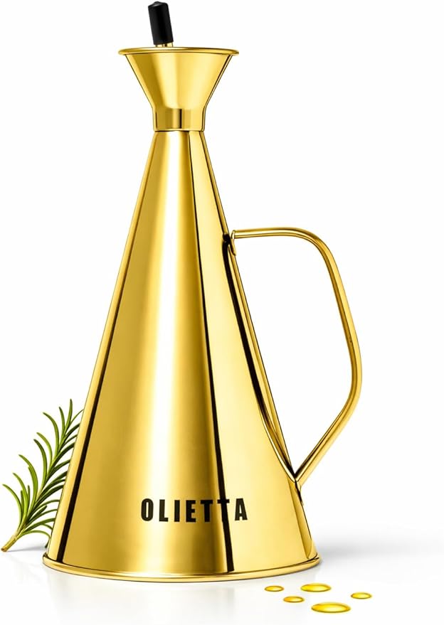 Olietta Olive Oil Dispenser Bottle Gold Stainless Steel Non Drip Leak Proof No Mess Vinegar Pourer & Kitchen Drizzler 34 oz 1000ML 1 Litre Great for Pouring & Drizzling Easy to Clean & Leakproof