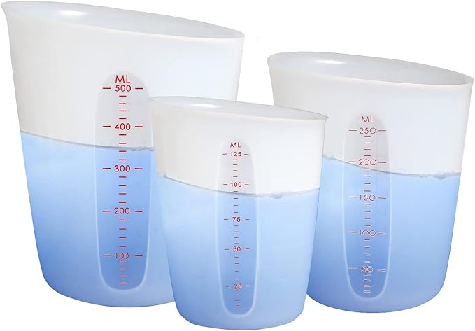 ZUYEE 3 PCS Silicone Measuring Cups (2 Cup + 1 Cup + 0.5 Cup) Flexible Melting Measure Cups for Chocolate,Epoxy Resin Butter, Squeeze Pour Baking Cup BPA Free with Marking ML/Ounce