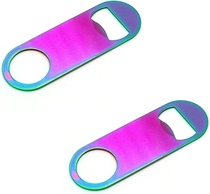 Rainbow Color Stainless Steel Flat Bottle Opener, Sturdy and Durable 2 Pcs to Send to Friends, Suitable for Bar Bartender Men Women Kitchen Restaurant Party Supplies (Small)