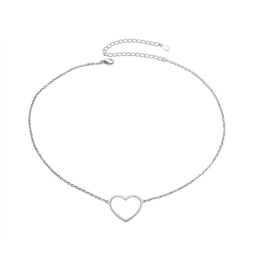 DAOCHONG S925 Sterling Silver Heart Choker Short Dainty Necklace Pendant for Women Jewelry Gift