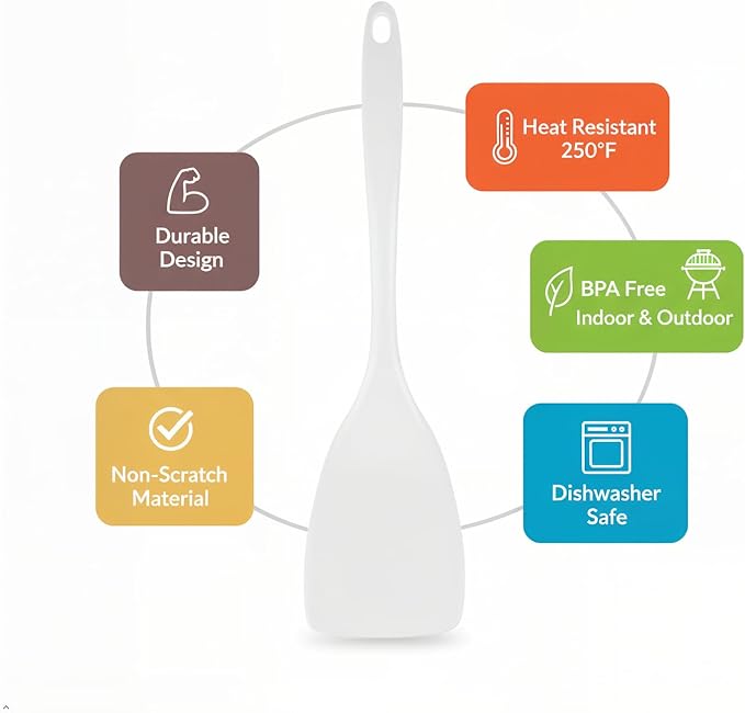 Reston Lloyd Spatula, Turner for Non-stick pans, Heat Resistant, Flipper, BPA Free Melamine Utensil with Ergonomic Handle by 11 inch, White