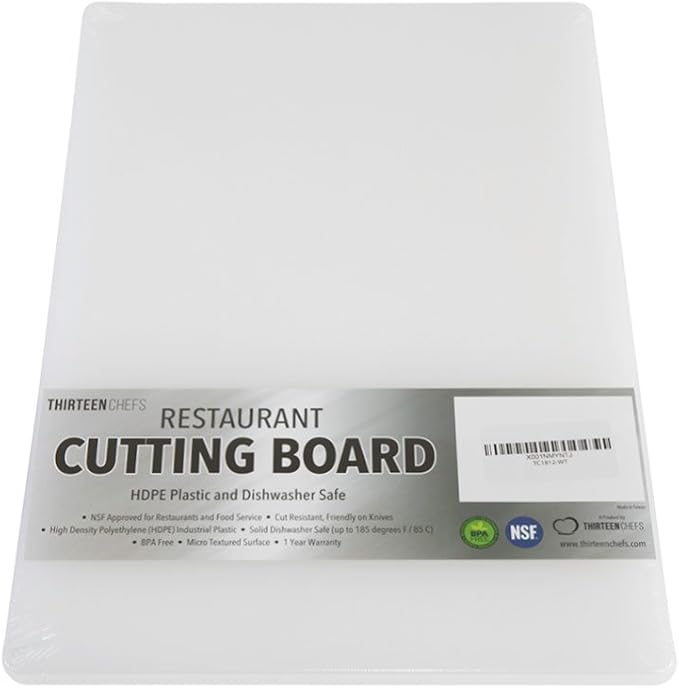 Thirteen Chefs Plastic Cutting Board - 18 x 12 x 0.5 Inch, Professional Grade HDPE, NSF Approved, Large Size and Dishwasher Safe