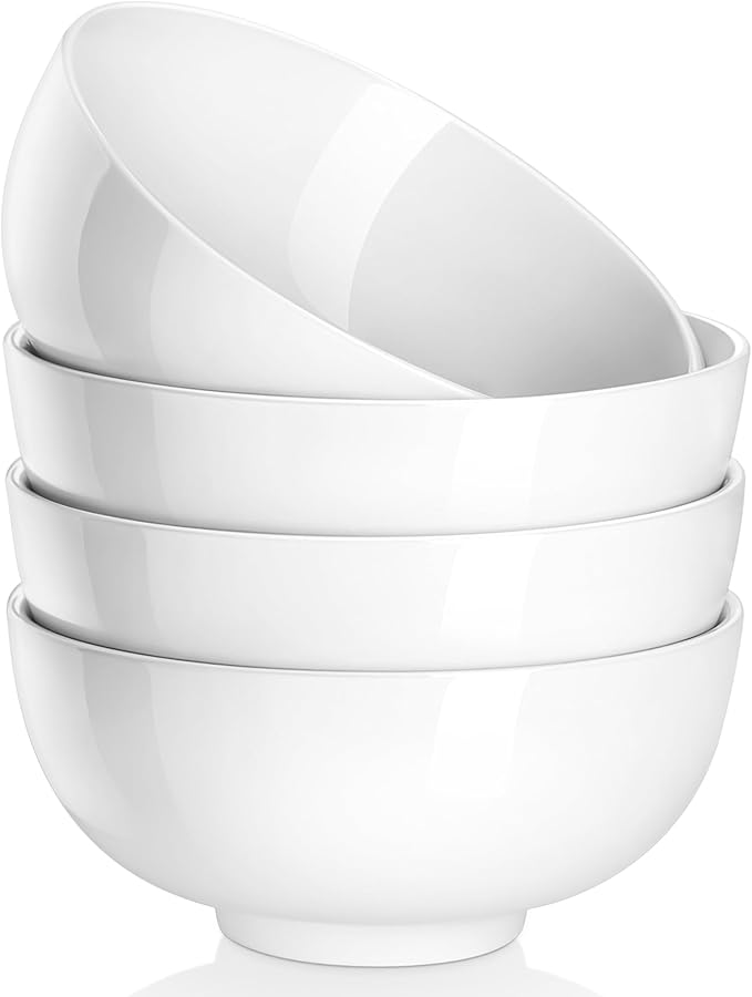 MALACASA 26 Oz Porcelain Soup Bowls Set of 4, White Ceramic Bowls for Kitchen, Cereal Bowl for Oatmeal, Fruit, Salad, Ramen and Rice Bowl -Dishwasher & Microwave Safe Bowls