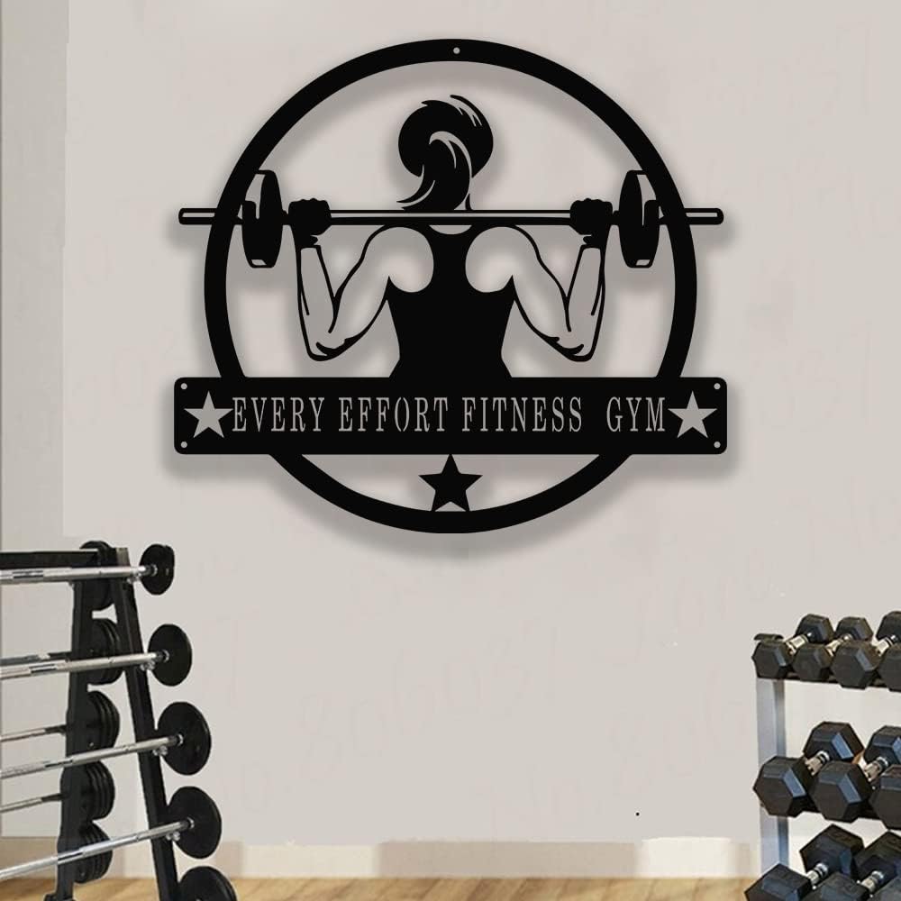 Custom Metal Gym Sign for Home Workout Room, Motivational Fitness Decor, Personalized Powerlifting Garage Wall Art, Gift for Women, Men, Dad, Papa, Grandpa, Mother, Sister, Girls, Modern Design