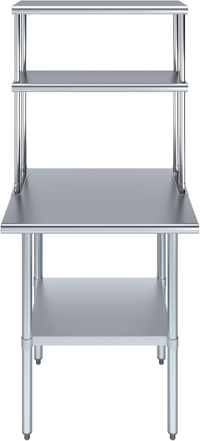 Amgood Stainless Steel Work Table Double Tier Overshelf | Metal Kitchen Prep Table & Shelving Combo (24" x 30" Work Table + 12" Overshelf)