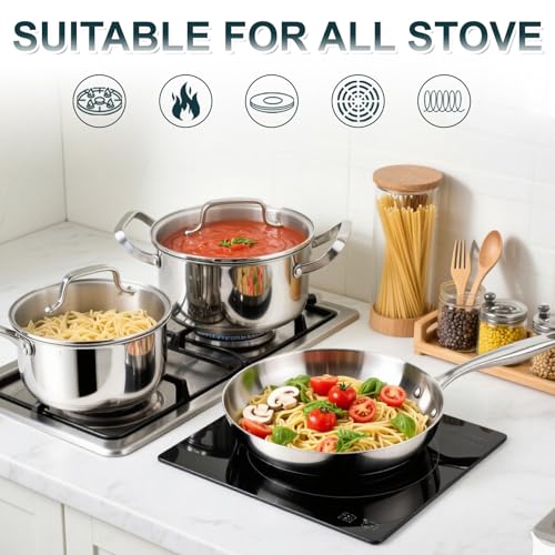 Fruikit Stainless Steel Cookware Set - 21 PCS Kitchen Cookware Sets with 3-Ply Frying Pan, Even Heating, Cool Handle, Chef Quality Cooking Set, Pots and Pans Set Induction Ready, Dishwasher Safe