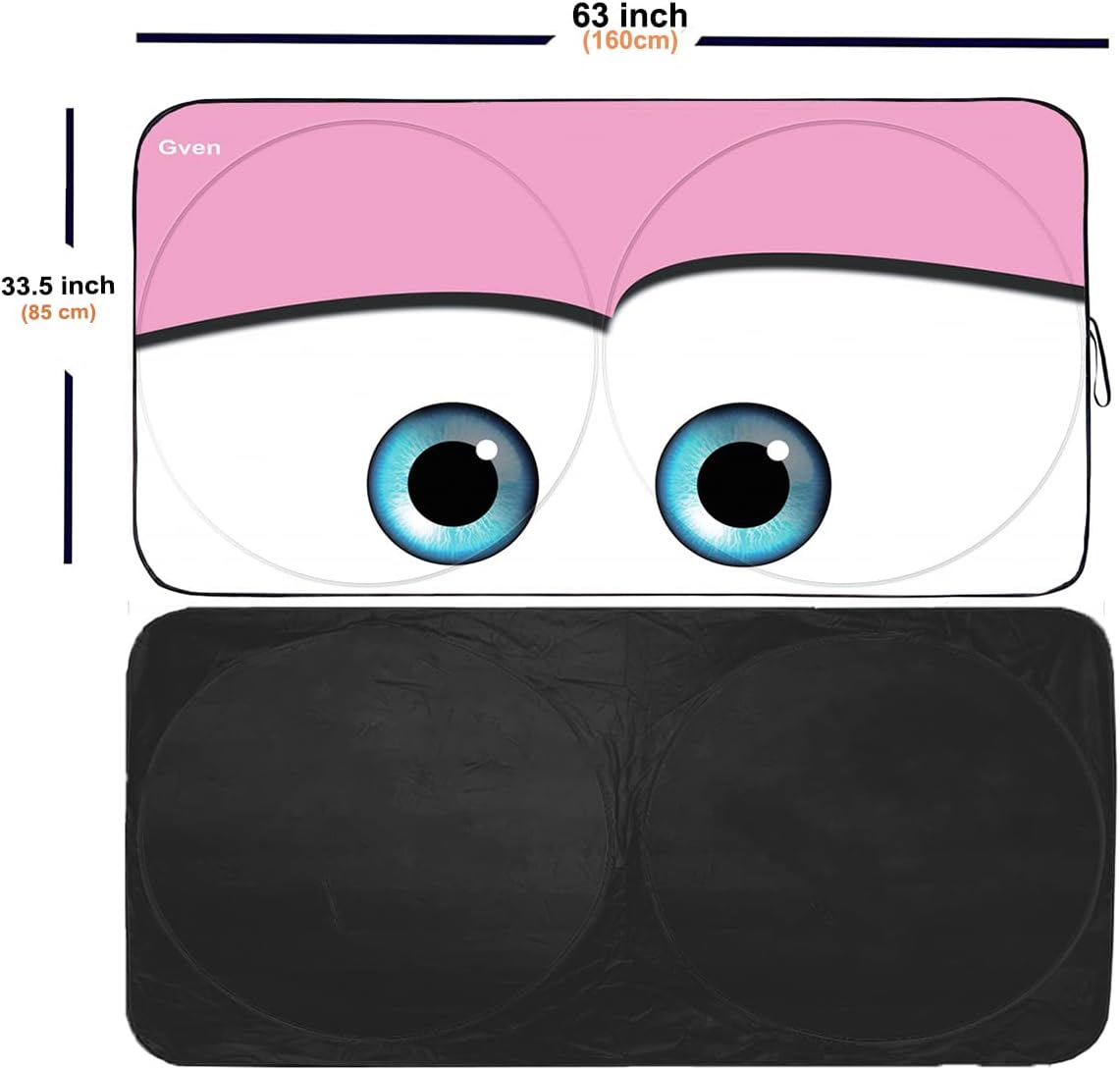 Gven Windshield Sun Shade Car Sun Shade 2025 Pink Car Accessories for Women Shades for Front Window Girly Windshield Cover Sunshades for Summer Heat Portection(Pink, L)