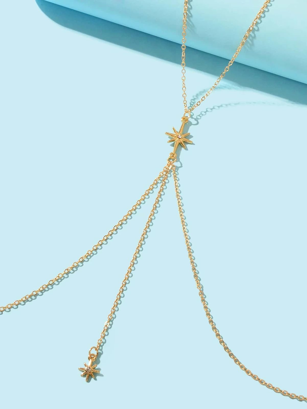 14K Gold Plated Body Chains for Women, Sexy Layered Belly Waist Chain Crossover Bikini Bra Chain, Summer Beach Rhinestone Body Jewelry(Starlight)