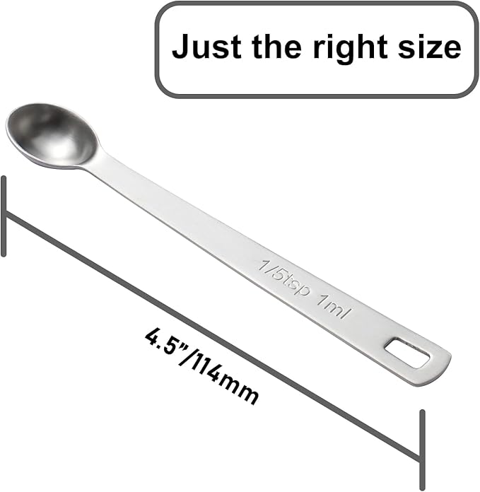 2PCS 1/5 Teaspoon(1/5tsp, 1ml) Single Tiny Measuring Spoon, Small Individual Stainless Steel Measure Spoons Only