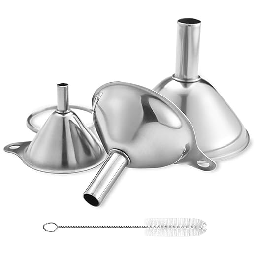 Metal Stainless Steel Funnel, Large Medium Small Funnel Set of 3, Food Grade Mini Kitchen Funnels for Transferring Essential Oils, Liquid, Fluid, Small Funnels for Filling Bottles Flask Cooking
