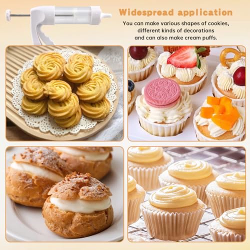 Cookie Press Gun Kit with 12 Discs & 6 Piping Tips, Spritz Cookie Maker Easy Squeeze for Baking, DIY Biscuit Maker and Cake Icing Decoration