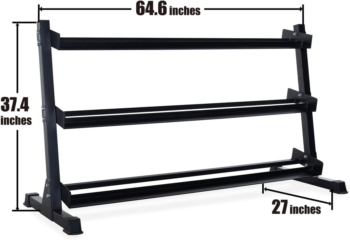 WF Athletic Supply Rubber Coated Hex Dumbbell Set, Multiple Choices Available - Dumbbells with Rack Stand and Mat, or Dumbbells Only (200/550/1200/2100/3000 LB)