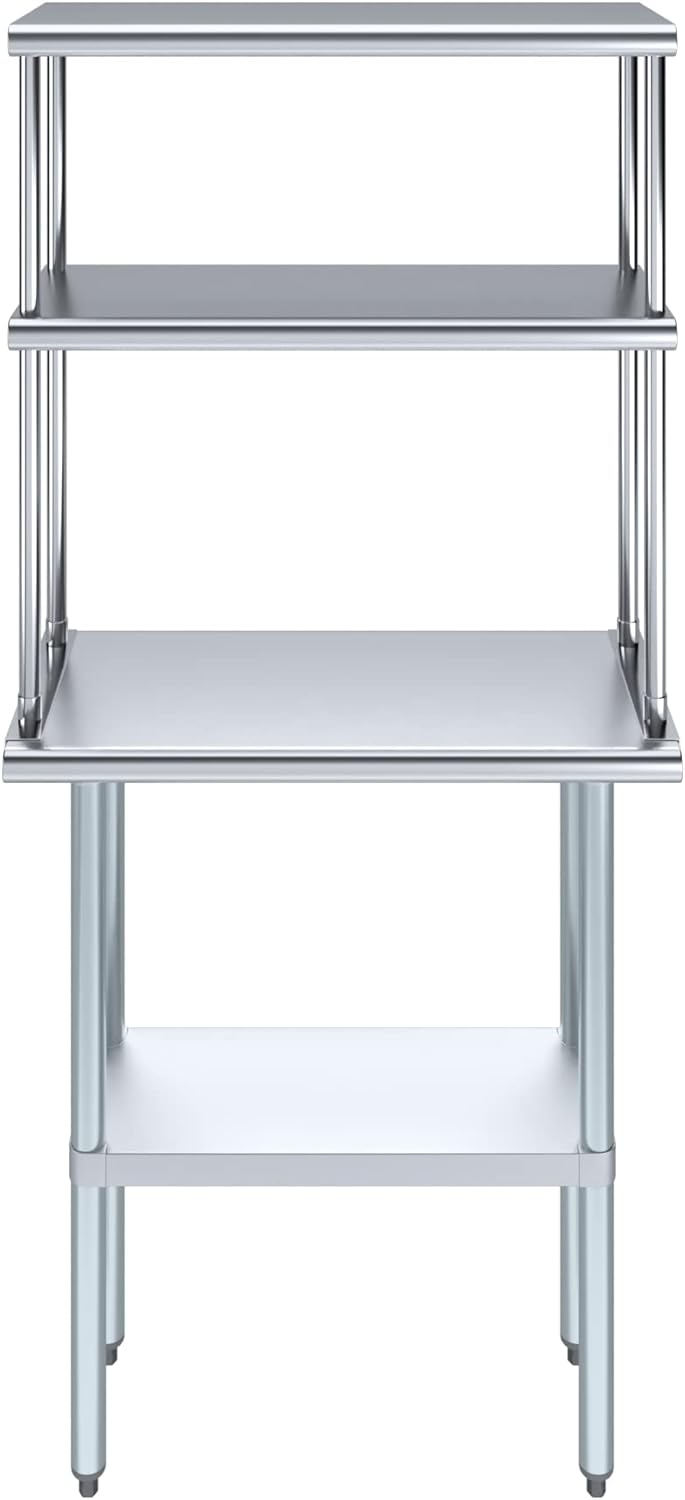 Amgood Stainless Steel Work Table Double Tier Overshelf (14" x 30" Work Table + 12" Overshelf)