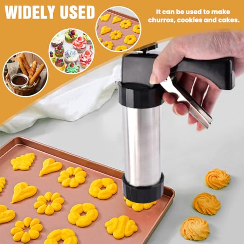 Stainless Steel Cookie Press Kit – 13 Discs & 8 Tips: Easy Shaping & Decor for Baking, Perfect for DIY Cookies/Cakes – Time-Saving for Home Bakers & Dessert Lovers