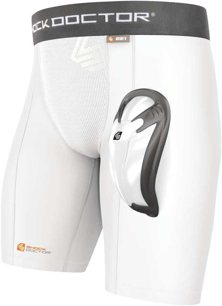 Shock Doctor Compression Shorts with Protective Bio-Flex Cup, Moisture Wicking Vented Protection, Youth Size