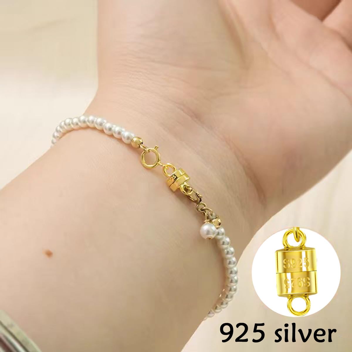 925 Silver Magnetic Necklace Clasps, Magnetic Necklace Clasps and Closures for Bracelet Necklace Extender (8pcs Gold)