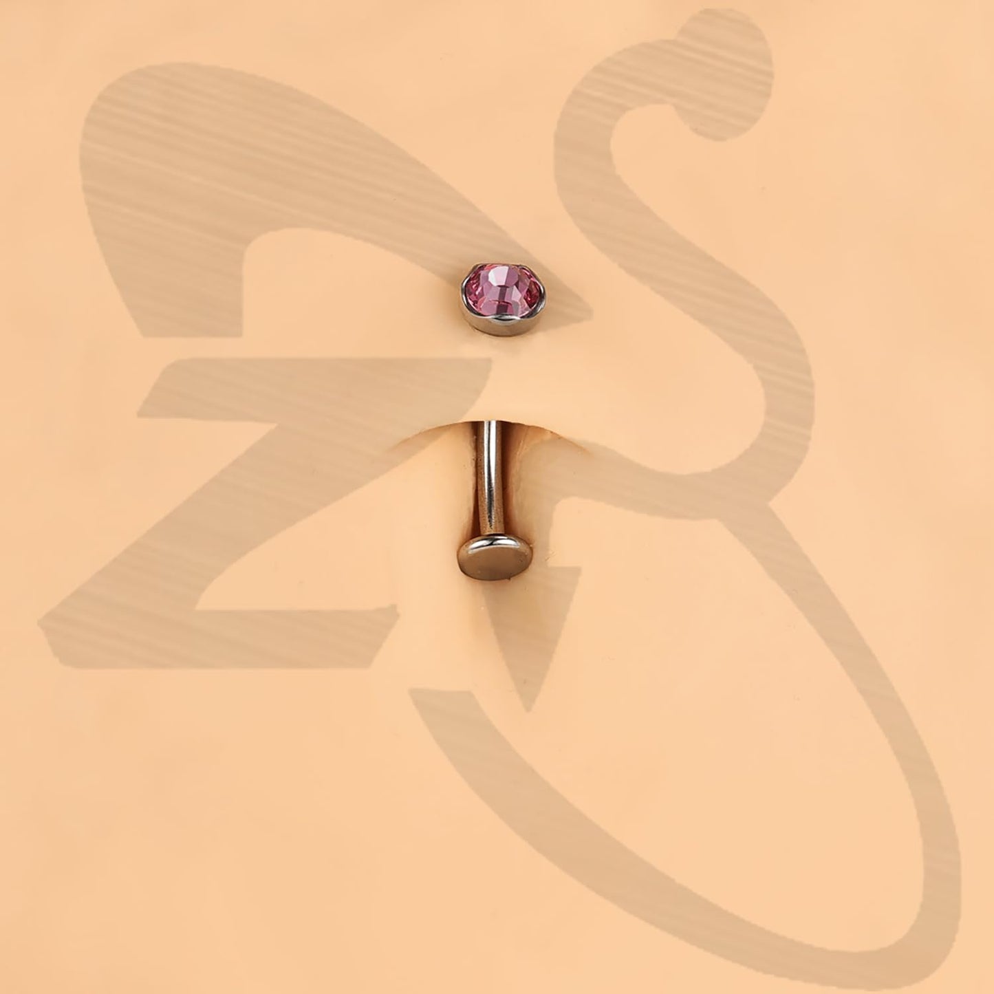 ZS ASTM F136 Titanium Belly Button Ring, 14G Cubic Zirconia Navel Jewelry, 6/8/10/12/14MM Internally Threaded Long Bar Navel Barbell Stud Flat Back Belly Piercing (Pink,L:6mm)