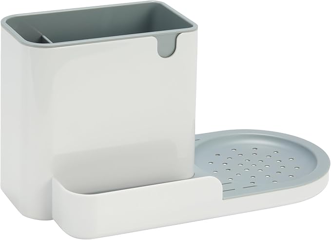 Amazon Basics Kitchen Sink Caddy Organizer for Sponge and Brush Storage, Large, White
