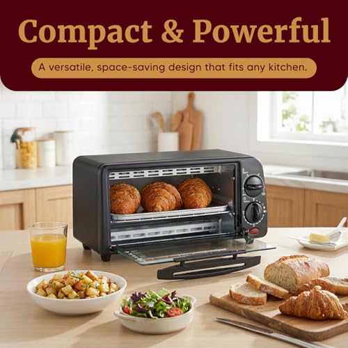 Elite Gourmet ETO236 Personal Compact 2 Slice Countertop Toaster Oven with 15 Minute Timer & Adjustable Temperature, Bake, Broil, & Toast, Black