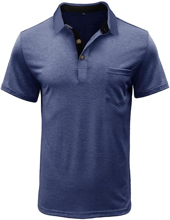 Men's Casual Polo Shirts Classic Button Basic Short Sleeve Shirt Solid Color Cotton Tees Golf Stylish Tops