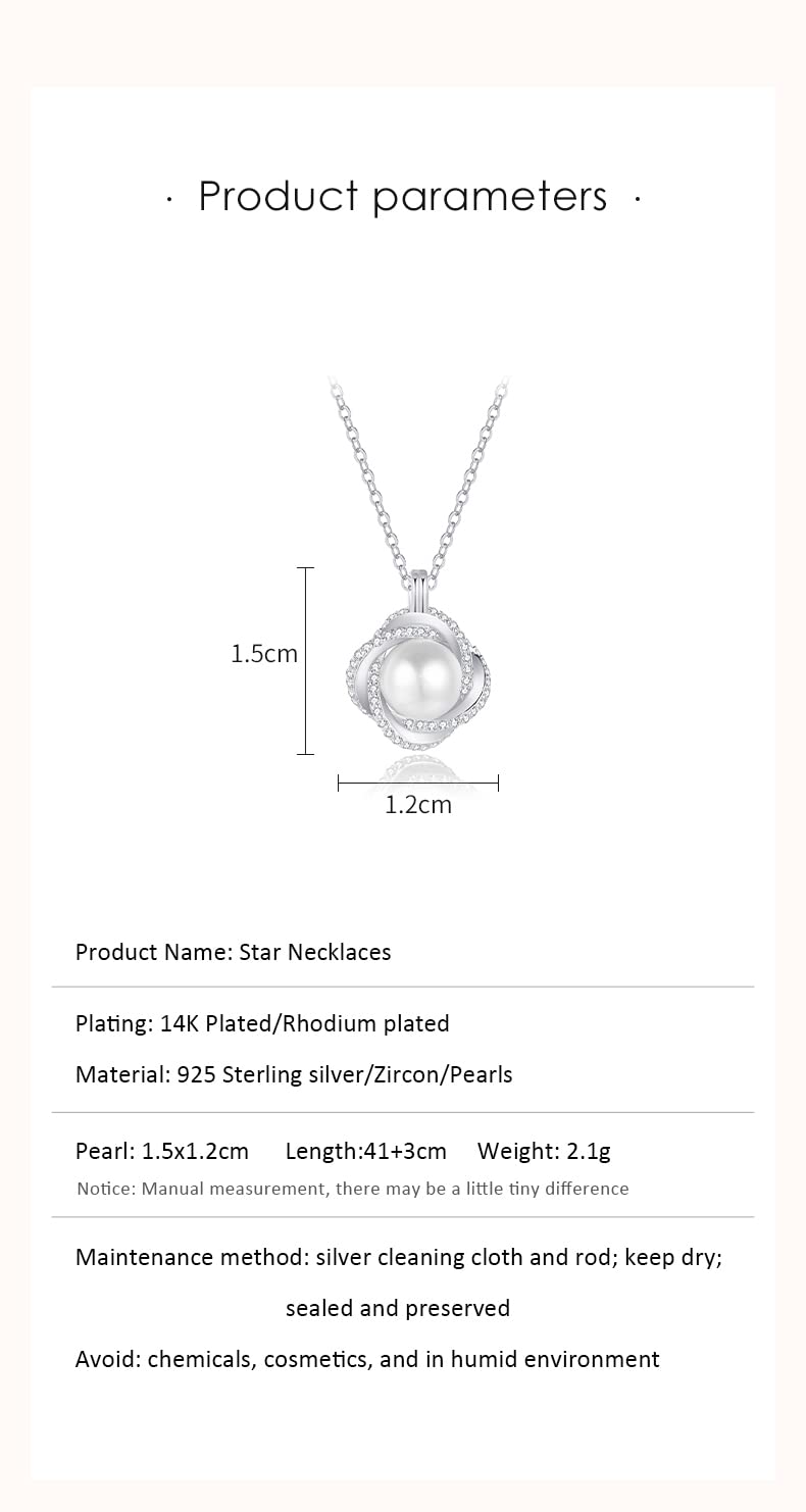 spkoueh women's pearl necklace, Womens Pendant Necklaces，925 sterling silver pendant necklace, freshwater cultured pearl, suitable for daily wear and as a gift for family and friends