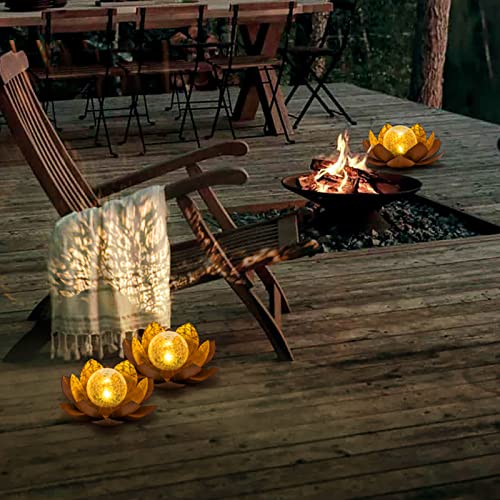 Huaxu Solar Lights Outdoor Decor Metal Lotus Flower LED Waterproof Glass Decorative Gifts for Garden Lover Women Mom Table Pathway Lawn Patio Yard Ground