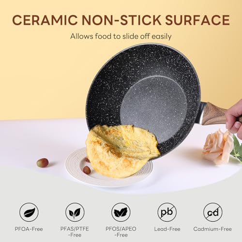 Sweetcrispy 17 Pcs Nonstick Pots and Pans, Non-toxic Kitchen Cooking Set, Induction Kitchen Cookware Sets Non Stick with Stay-Cool Handles, Oven Safe, Black