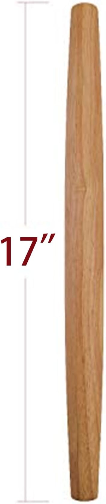 French Rolling Pin (17 Inches) –WoodenRoll Pin for Fondant, Pie Crust, Cookie, Pastry, Dough –Tapered Design & Smooth Construction - Essential Kitchen Utensil