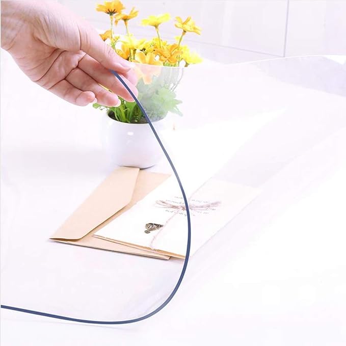 NECAUX Custom 56 x 103 Inch Clear Table Cover Protector, 1.5mm Thick Wood Grain Transparent Table Pad Non-Slip Tablecloth Plastic Protective Pad for Dining Room Table Conference Table Meeting Table