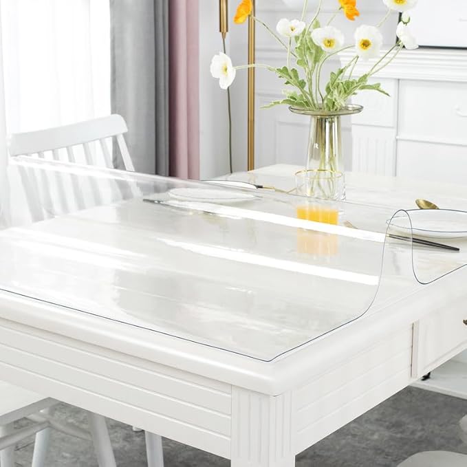Warmstar Clear Table Cover Protector 60 x 60 Inch,1.5mm Thick Plastic Table Cover Rectangle,PVC Clear Table Protector,Desk Protector Mat for Kitchen, Dresser, Writing Desk，Dining Room Table