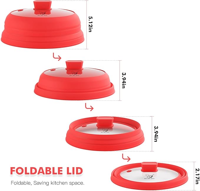 Microwave Splatter Cover Glass with Collapsible Silicone for Food Cover Plate Cover 10.8 inch with Anti-Scalding Gloves
