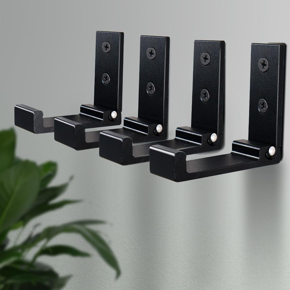 OHIYO Folding Coat Hooks 4pcs Foldable Hook Wall Mounted for Hanging Coat, Jacket, Towel Heavy Duty Wall Hooks Aluminum Alloy Fold up Hooks Headphones Holder Bearing Load 33lb (Black)