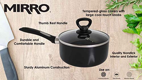Mirro A79721 Get A Grip Aluminum Nonstick Sauce Pan with Glass Lid Cover Cookware, 1-Quart, Black -