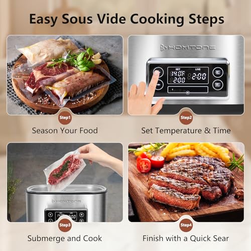 Homtone Sous Vide Cooker, 8 Quart All-in-One Design with Precise Temperature Control, 3D Water Circulation, Easy Setup 1000W for Steak Chicken Meal Prep