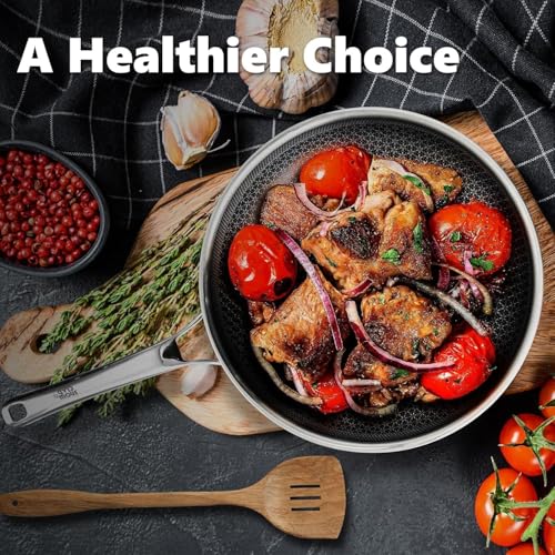OATOFP Non Stick Frying Pans 12 inch, Hybrid Improved Version Frying Pans Nonstick with Lid,non stick Stainless Steel Skillets, Dishwasher and Oven-Safe Chef Pan, PFOA Free Cookware Improved Version