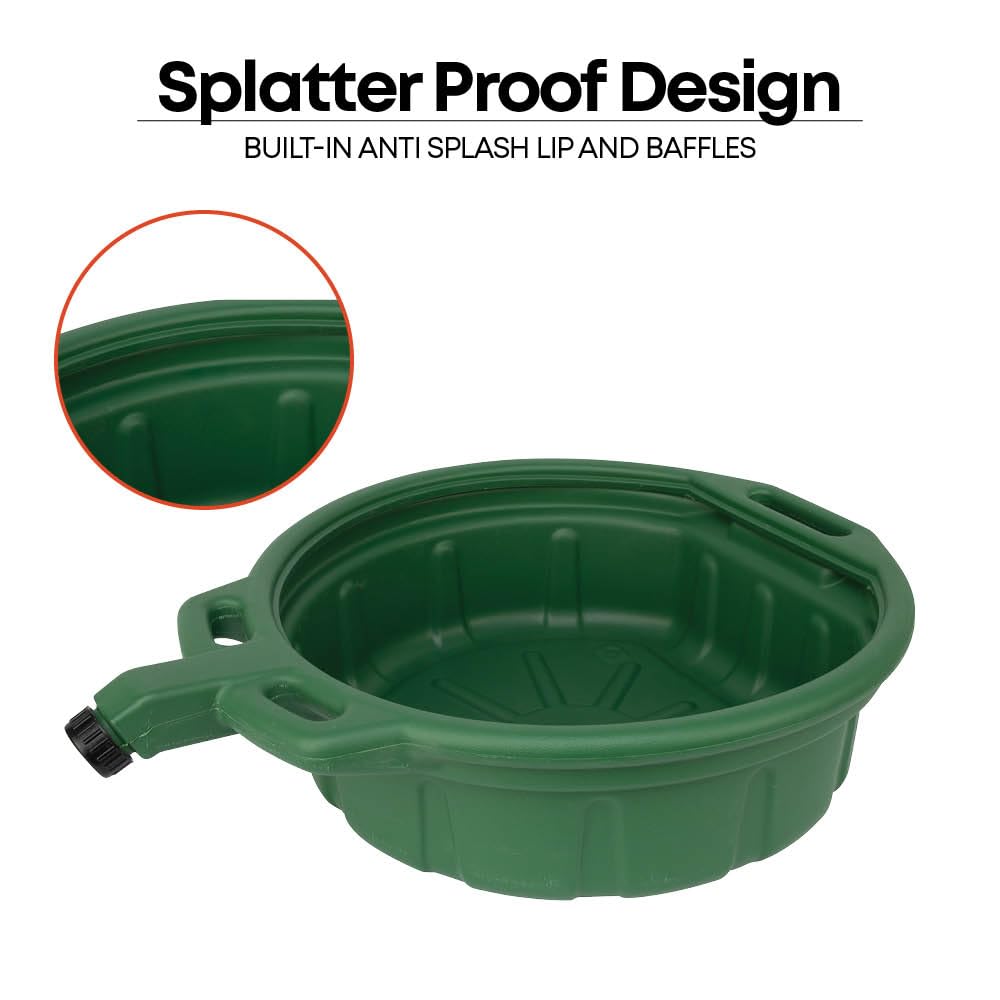 Groz 41961 4.25 Gallon Antifreeze Drain Pan - with Spout Cap, Durable HDPE Construction, Spill-Proof Design for Auto Shops and Garages, Green Color