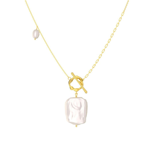 Bellitia Jewelry 925 Sterling Silver Freshwater Cultured Pearl Baroque Style OT Pendant Necklace Clavicle Necklace for Women