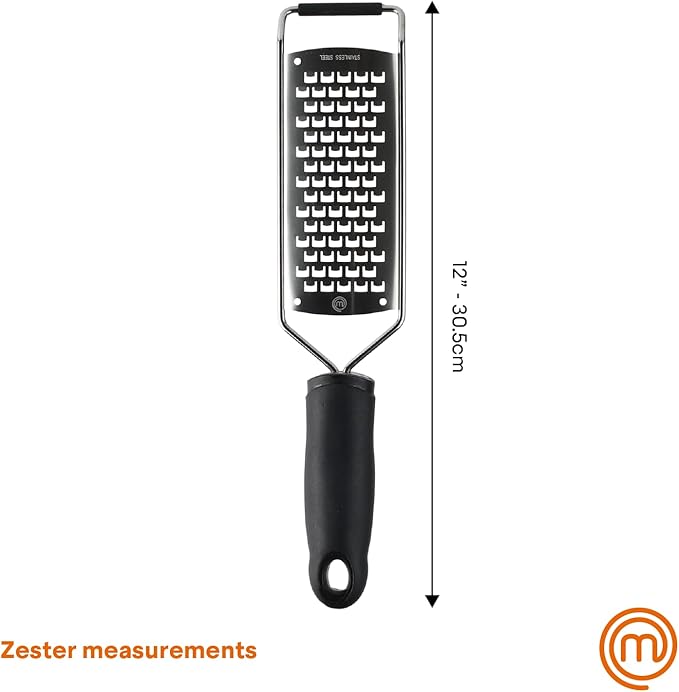 MasterChef Cheese Grater Handheld, Kitchen Food Shredder Tool for Grating Parmesan, Garlic, Ginger etc, Small Flat Zester Grater, Stainless Steel with Non Slip Rubber Foot and Easy Grip Handle