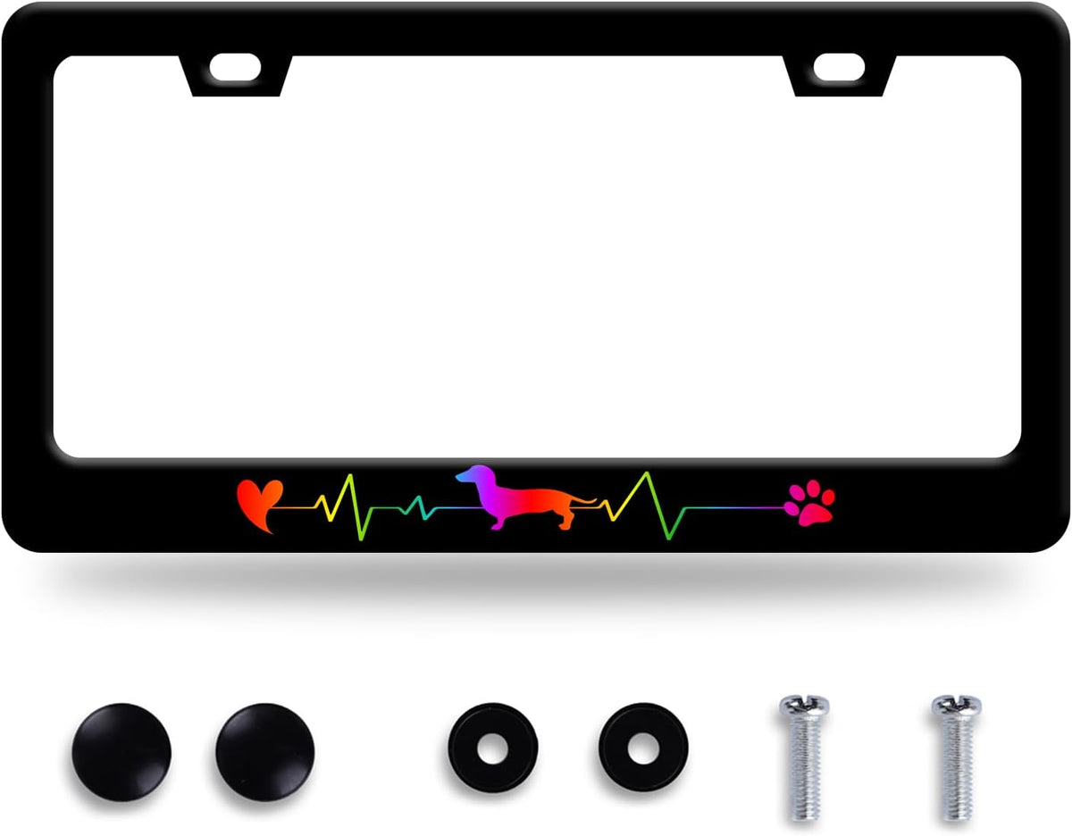 Rainbow Lifeline Love Dog License Plate Frame License Plate Stainless Steel Parts Funny License Plate Decorative with Screws Size 12.3" x 6.3" for Men Women