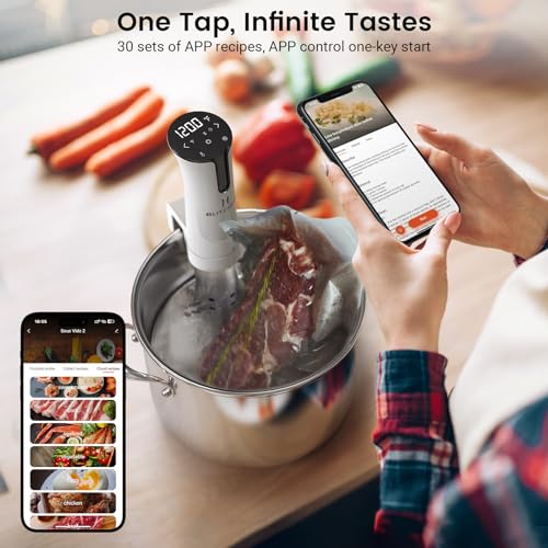 BLITZHOME Sous Vide Machine, WiFi APP Included, 1100W Sous Vide Cooker with Accurate Temperature & Timer, Stainless Ultra Quiet Precision Immersion Circulator Device, Kitchen Gadgets with Recipes