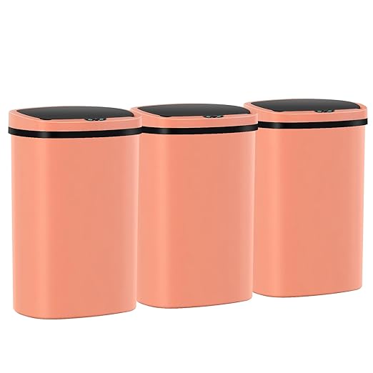 13 Gallon Trash Can,50Liter Plastic High-Capacity Automatic Kitchen Trash Can with Lid,Motion Sensor Touch Free Garbage Cans for Bathroom, Bedroom, and Kitchen (3, Pink)