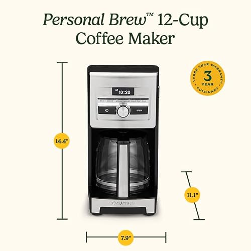 Cuisinart Personal Brew™ 12-Cup Coffee Maker, Automatic Coffee Machine, Programmable Coffee Maker for Home Brewing Convenience with Adjustable Brew Strength, Stainless Steel/Black, DCC-12
