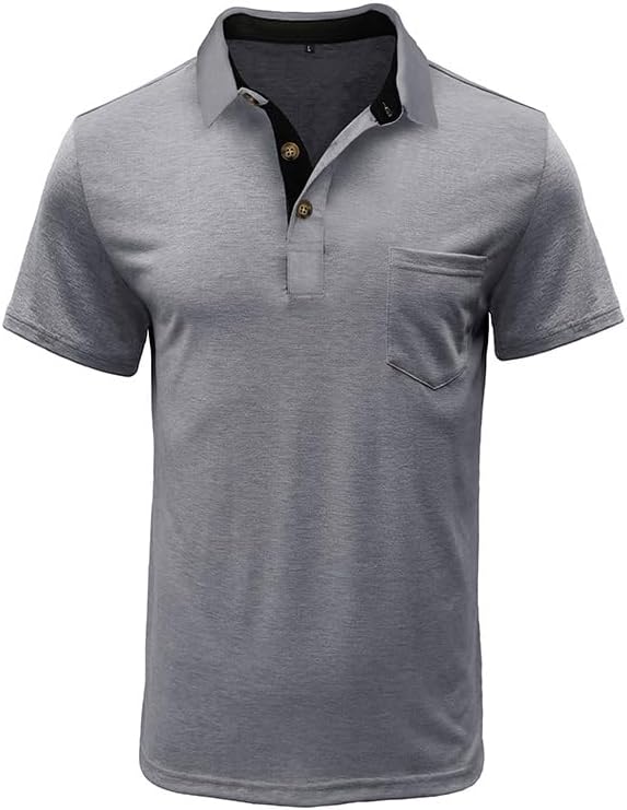 Men's Casual Polo Shirts Classic Button Basic Short Sleeve Shirt Solid Color Cotton Tees Golf Stylish Tops