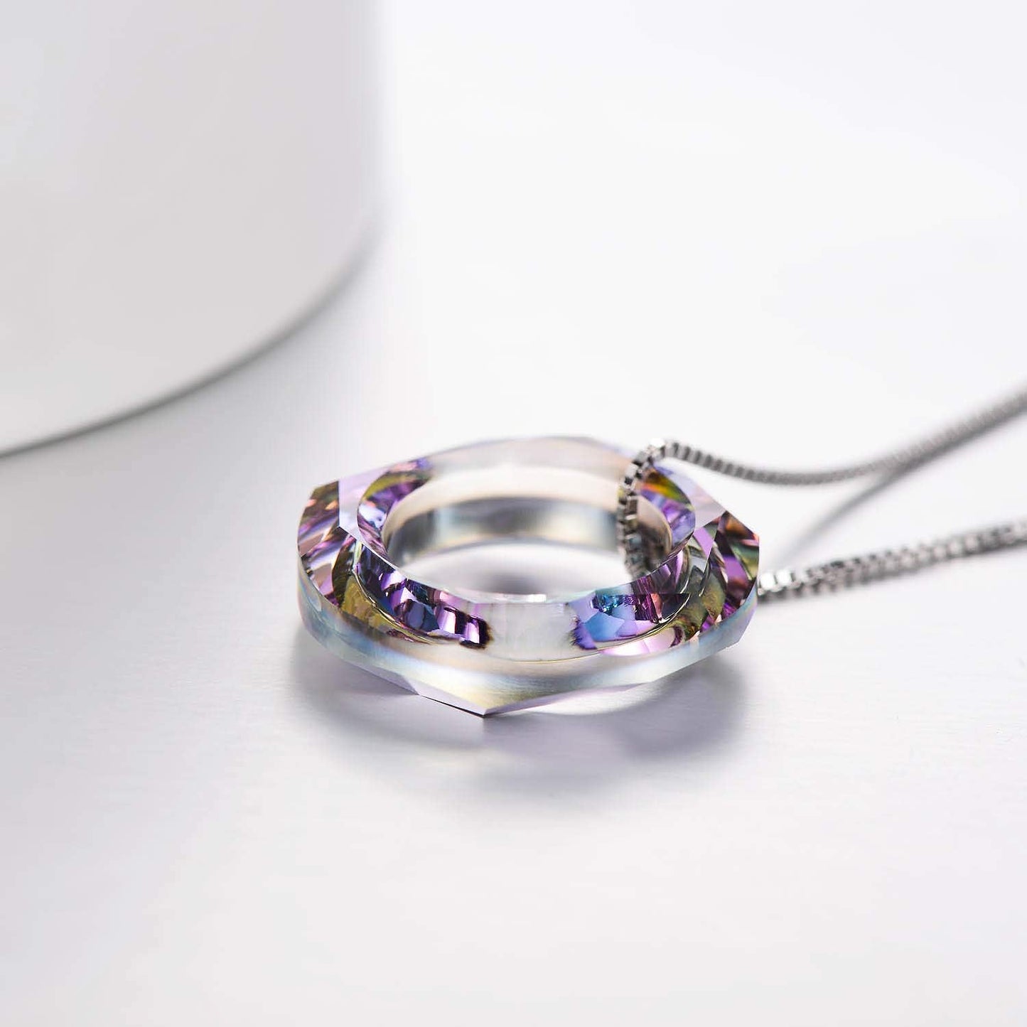 AOBOCO 925 Sterling Silver Circle Necklace with Austrian Crystal, Jewelry for Women Birthday Gift Christmas Holiday Gift（Dia 0.55" Circle Purple）